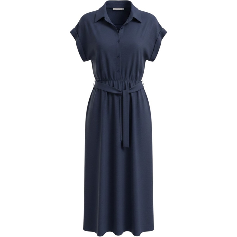 Stella & Julie Womens Navy Blue Shirt Dress Belted Midi 14W VTU000685BT